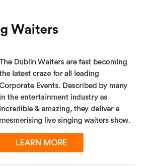 Dublin Singing Waiters - The Dublin Waiters are fast becoming the latest craze for all leading Corporate Events. Described by many in the entertainment industry as incredible & amazing, they deliver a mesmerising live singing waiters show.