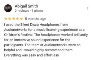 Google Five Star Review for Silent Disco